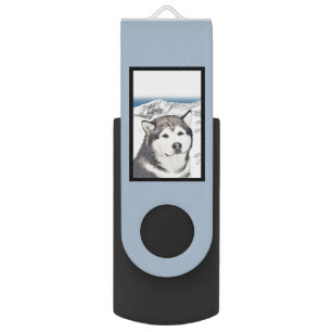 Alaskan Malamute Painting - Cute Original Dog Art Flash Drive