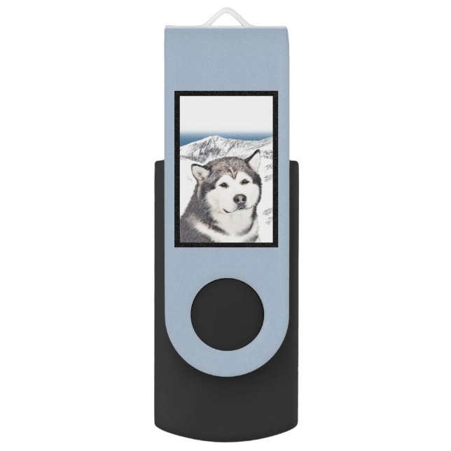 Alaskan Malamute Painting - Cute Original Dog Art Flash Drive (Back (Vertical))