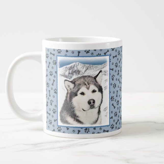 Alaskan Malamute Painting - Cute Original Dog Art Giant Coffee Mug (Left)