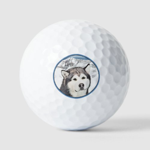 Alaskan Malamute Painting _ Cute Original Dog Art Golf Balls