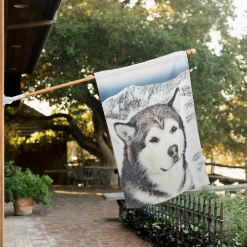 Alaskan Malamute Painting _ Cute Original Dog Art House Flag