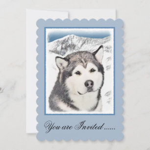Alaskan Malamute Painting - Cute Original Dog Art Invitation