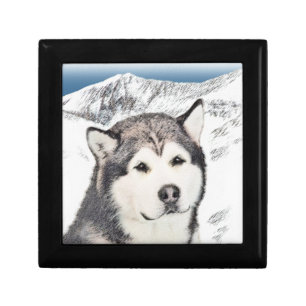 Alaskan Malamute Painting - Cute Original Dog Art Jewelry Box