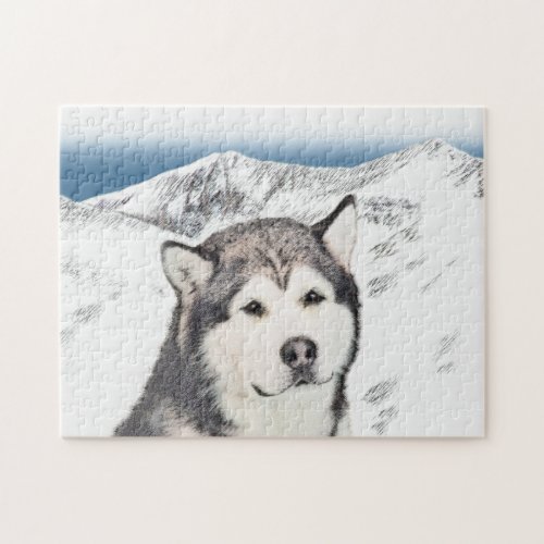 Alaskan Malamute Painting _ Cute Original Dog Art Jigsaw Puzzle