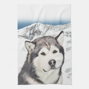 Alaskan Malamute Painting - Cute Original Dog Art Kitchen Towel