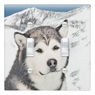 Alaskan Malamute Painting - Cute Original Dog Art Light Switch Cover