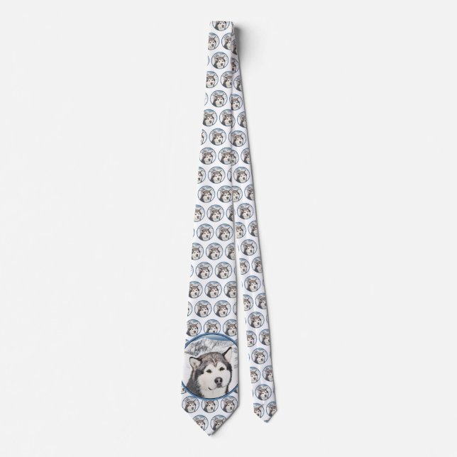 Alaskan Malamute Painting - Cute Original Dog Art Neck Tie (Front)