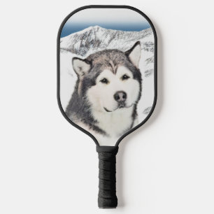 Alaskan Malamute Painting - Cute Original Dog Art Pickleball Paddle