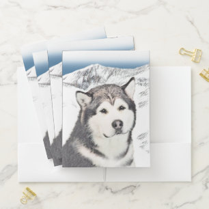Alaskan Malamute Painting - Cute Original Dog Art Pocket Folder