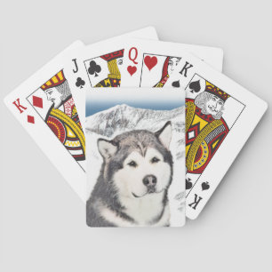 Alaskan Malamute Painting - Cute Original Dog Art Poker Cards