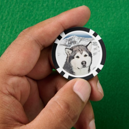 Alaskan Malamute Painting _ Cute Original Dog Art Poker Chips