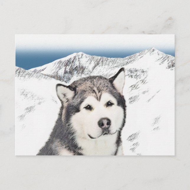 Alaskan Malamute Painting - Cute Original Dog Art Postcard (Front)