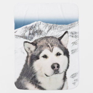 Alaskan Malamute Painting - Cute Original Dog Art Receiving Blanket
