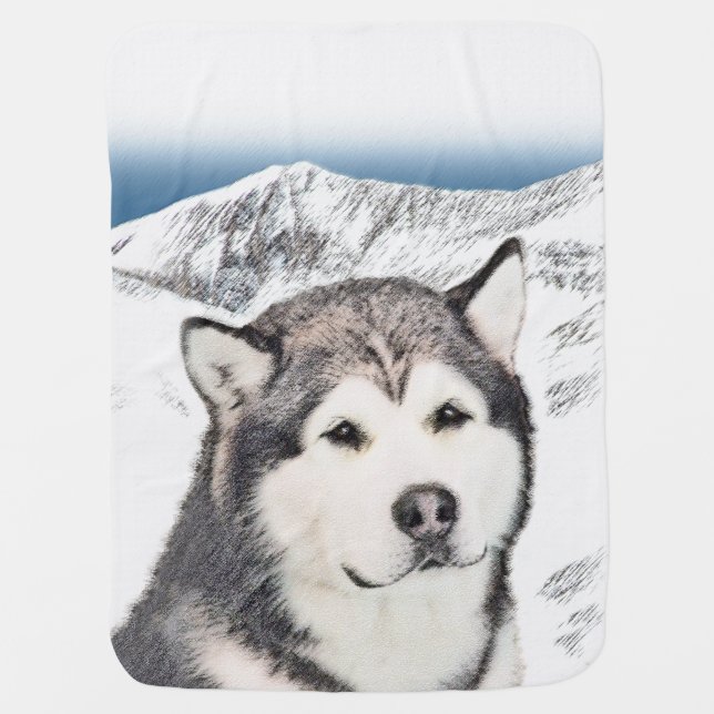 Alaskan Malamute Painting - Cute Original Dog Art Receiving Blanket (Front)