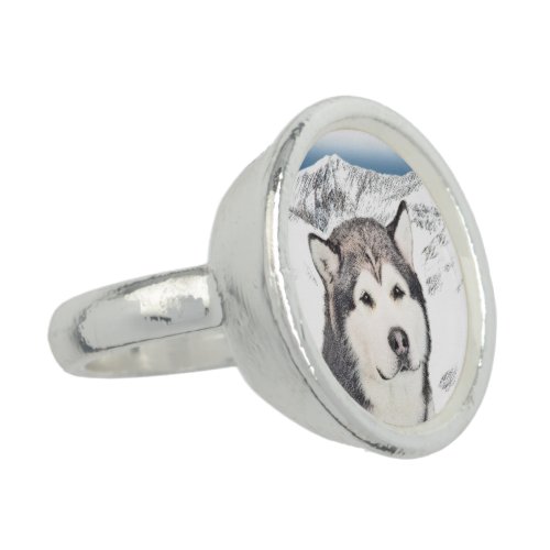Alaskan Malamute Painting _ Cute Original Dog Art Ring