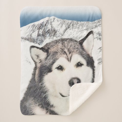 Alaskan Malamute Painting _ Cute Original Dog Art Sherpa Blanket