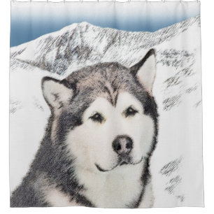 Alaskan Malamute Painting - Cute Original Dog Art Shower Curtain