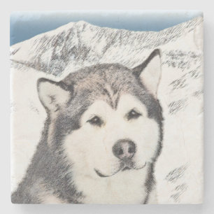 Alaskan Malamute Painting - Cute Original Dog Art Stone Coaster