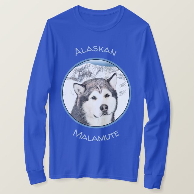 Alaskan Malamute Painting - Cute Original Dog Art T-Shirt (Design Front)