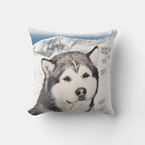 Alaskan Malamute Painting _ Cute Original Dog Art Throw Pillow