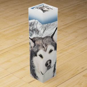 Alaskan Malamute Painting - Cute Original Dog Art Wine Box