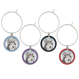 Alaskan Malamute Painting - Cute Original Dog Art Wine Charm