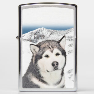 Alaskan Malamute Painting - Cute Original Dog Art Zippo Lighter