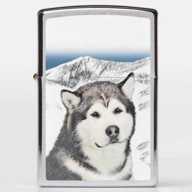 Alaskan Malamute Painting - Cute Original Dog Art Zippo Lighter (Front)