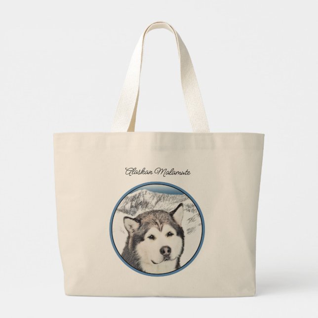 Alaskan Malamute Painting Mal Mally Sled Dog Art Large Tote Bag (Back)