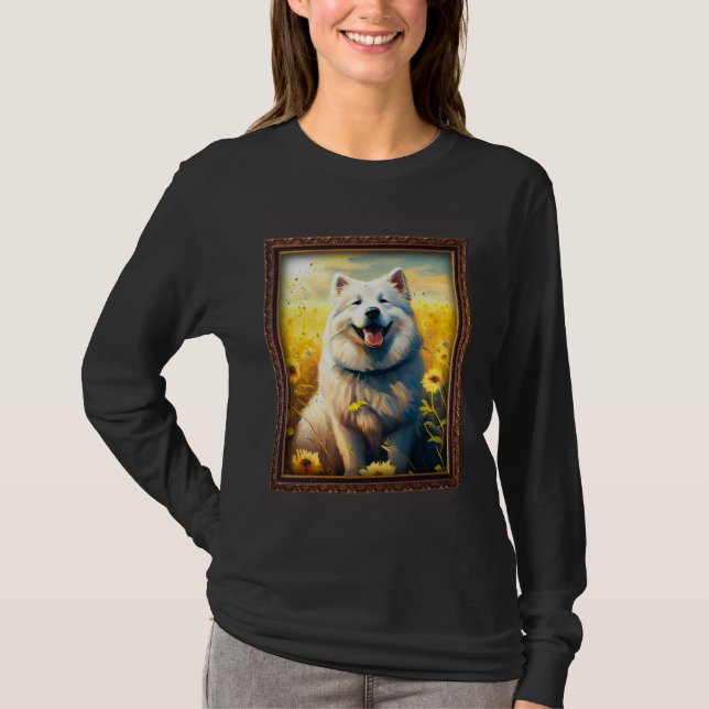 Alaskan Malamute Painting Sunflower Flower Mom Wom T-Shirt (Front)