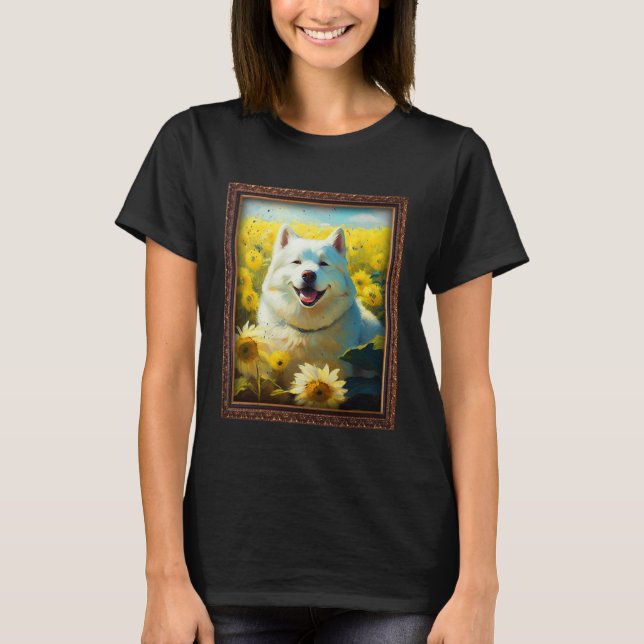 Alaskan Malamute Painting Sunflower Flower Mom Wom T-Shirt (Front)
