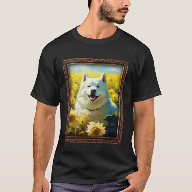 Alaskan Malamute Painting Sunflower Flower Mom Wom T-Shirt (Front)