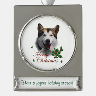 Alaskan Malamute Personalized Christmas Silver Plated Banner Ornament