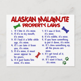 ALASKAN MALAMUTE Property Laws 2 Postcard