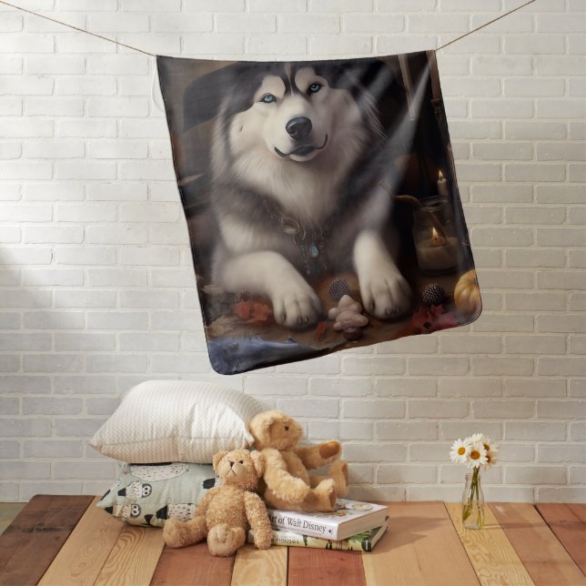 Alaskan Malamute Pumpkins Halloween Scary Baby Blanket (In Situ)