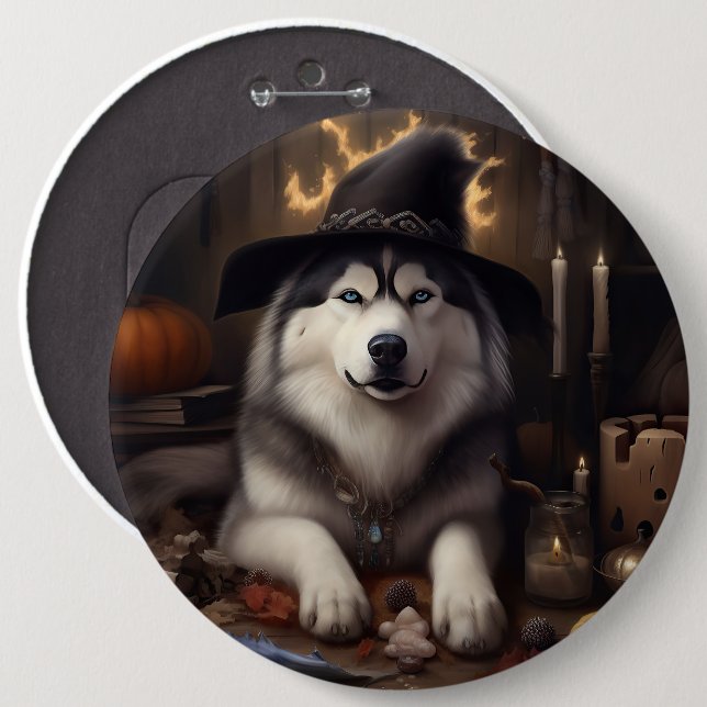 Alaskan Malamute Pumpkins Halloween Scary Button (Front & Back)
