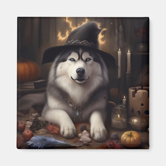 Alaskan Malamute Pumpkins Halloween Scary Magnet (Front)
