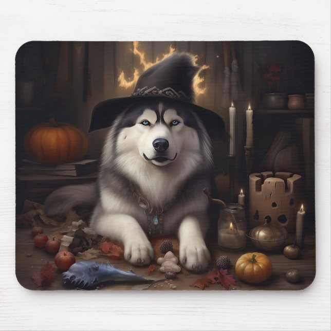 Alaskan Malamute Pumpkins Halloween Scary Mouse Pad (Front)