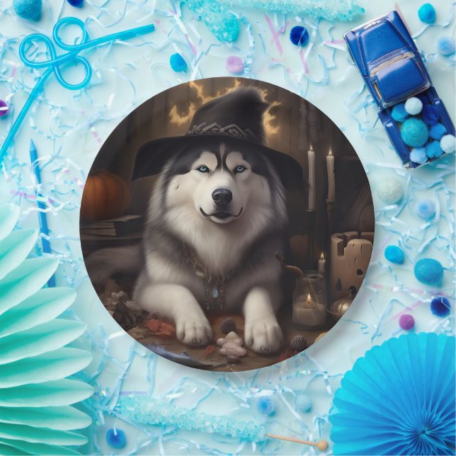 Alaskan Malamute Pumpkins Halloween Scary Paper Plates (Party)