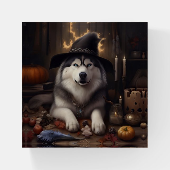 Alaskan Malamute Pumpkins Halloween Scary Paperweight (Front)