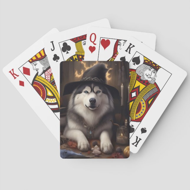 Alaskan Malamute Pumpkins Halloween Scary Poker Cards (Back)