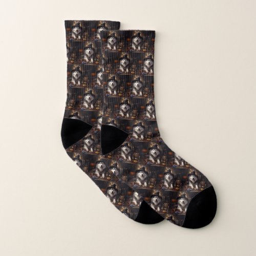 Alaskan Malamute Pumpkins Halloween Scary Socks