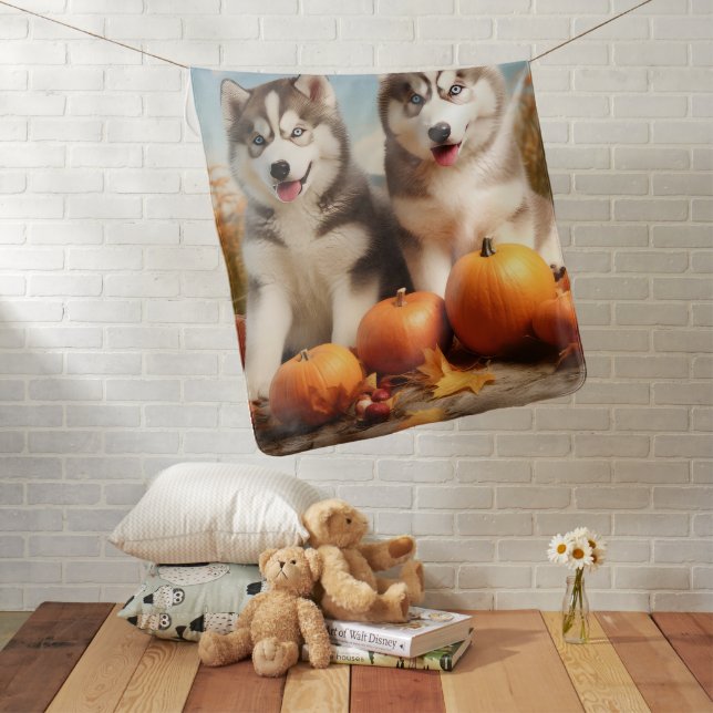 Alaskan Malamute Puppy Autumn Delight Pumpkin Baby Blanket (In Situ)