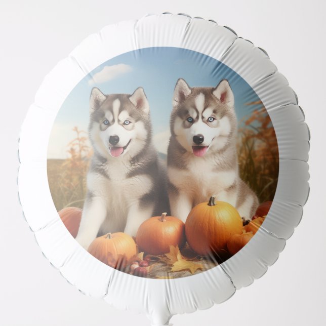 Alaskan Malamute Puppy Autumn Delight Pumpkin Balloon (Front)