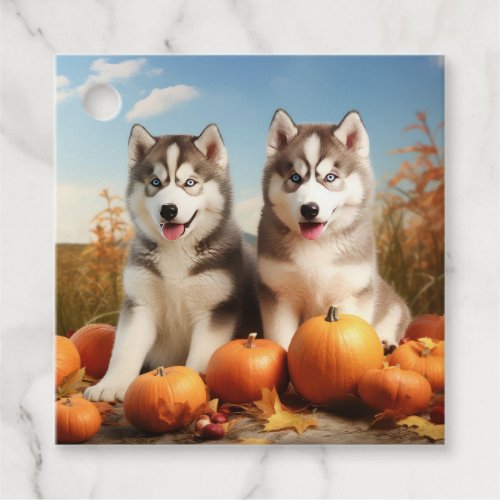 Alaskan Malamute Puppy Autumn Delight Pumpkin Favor Tags