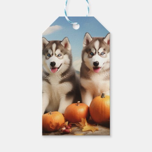 Alaskan Malamute Puppy Autumn Delight Pumpkin Gift Tags