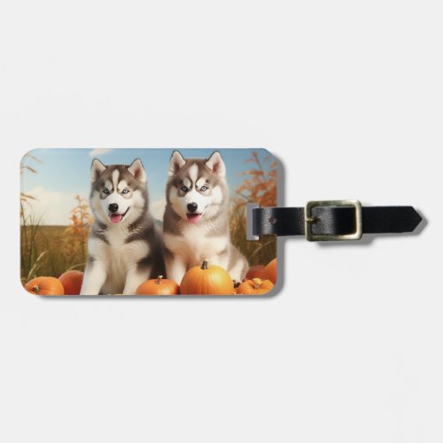 Alaskan Malamute Puppy Autumn Delight Pumpkin Luggage Tag