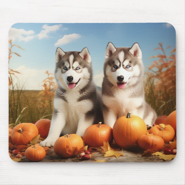 Alaskan Malamute Puppy Autumn Delight Pumpkin Mouse Pad (Front)