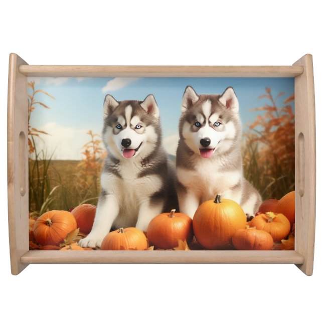 Alaskan Malamute Puppy Autumn Delight Pumpkin Serving Tray (Front)