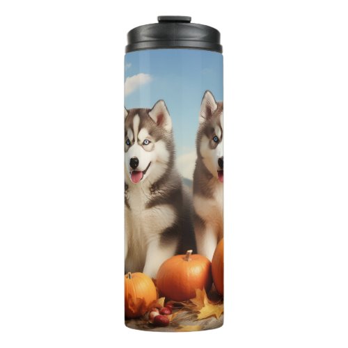 Alaskan Malamute Puppy Autumn Delight Pumpkin Thermal Tumbler